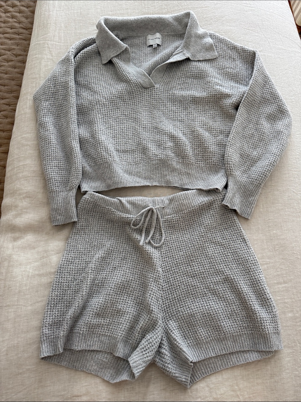 Pink Rose Light Grey Knit Sweater Set